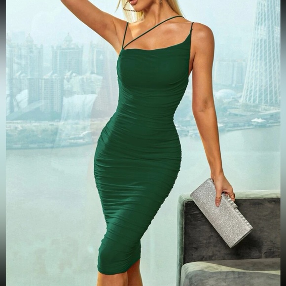 Luxe draped front party holidays dress